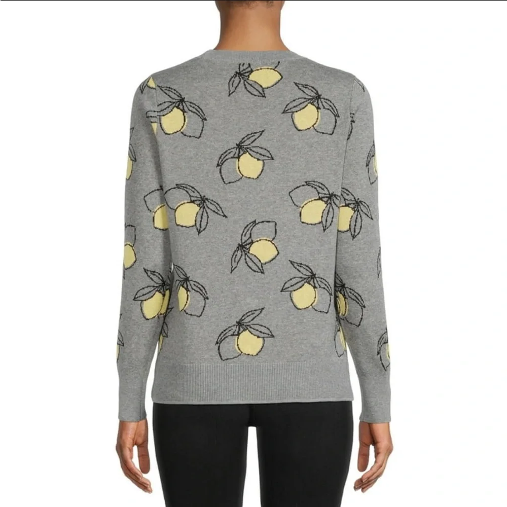 Vintage grey lemon print pull over sweater cottagecore coastal granny novelty - Picture 1 of 6
